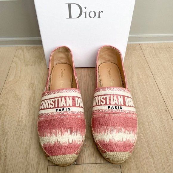 Dior Pink Granville Embroidered D Stripe Cotton Espadrille Flats - Picture 3 of 6